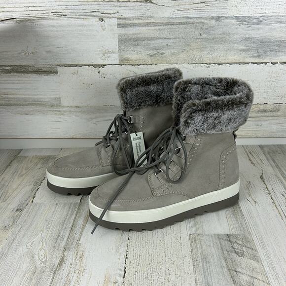 Cougar Vanetta gray Suede waterproof winter ankle boots new faux fur size 11 - Picture 1 of 12
